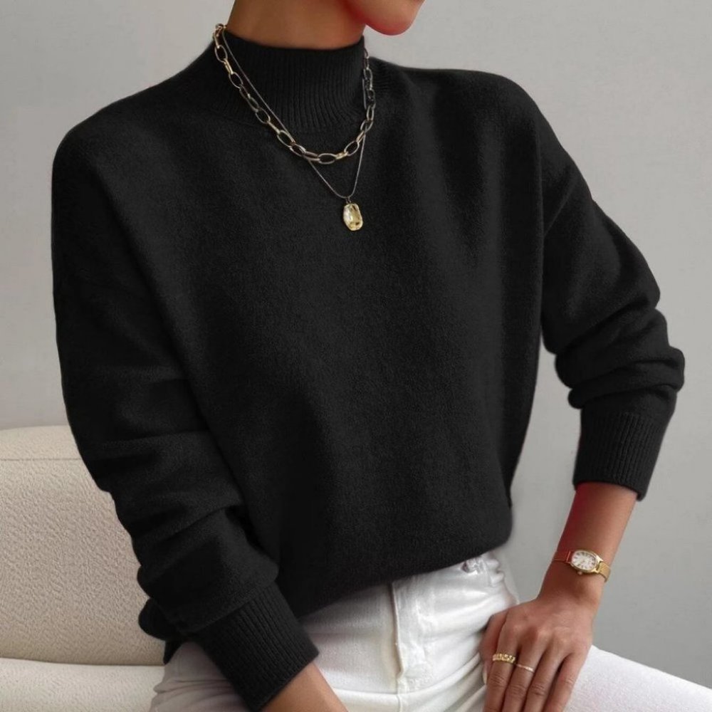 Black Preppy Womens Mock Neck Sweater - Picture 2 of 5